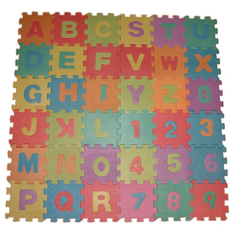 Puzzle Mat 36 Rubber Tiles (86 pieces) with Letters and Numbers Giant 180x180cm (3.24m2)